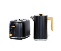 1.7L Kitchen Kettle and 2-Slice Bread Toaster Set in Black with Wood Accents