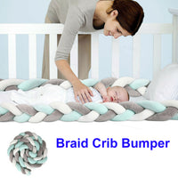 4M Kid Cot Bumper Braid Pillow Nursery Newborn Crib Bed Padded Protector Decor Gray+White+Green