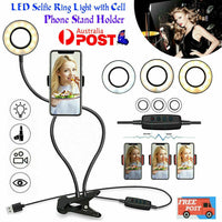 LED Selfie Ring Light with Cell Phone Holder Flexible Stand Live Stream Lamp AU