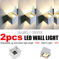 2PCS 12W LED Wall Light Waterproof Up Down Lamp Cube Sconce Yard Indoor Outdoor