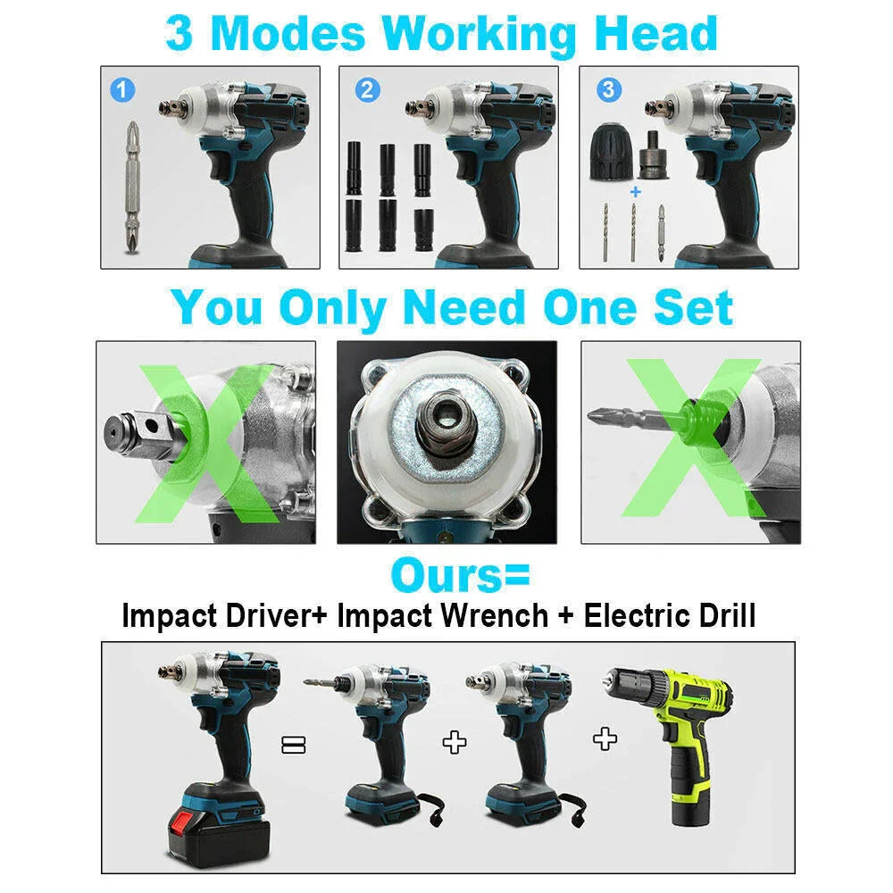 Cordless Rattle Cordless Electric Impact Wrench Brushless Rattle Gun 1/2