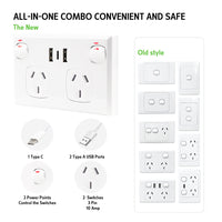 5PCS Double Power Point Dual USB+Type-C GPO Fast Charge 3.6 amp Wall Outlet