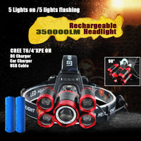 LED Headlamp Rechargeable 350000LM Headlight T6 Head Torch Lamp Fishing Camping
