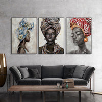 Wall Art 70cmx100cm African women II 3 Sets Black Frame Canvas