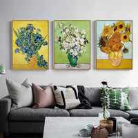 Wall Art 70cmx100cm Van Gogh sunflowers Roses 3 Sets Gold Frame Canvas