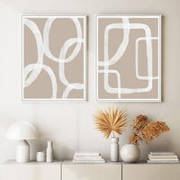 Wall Art 40cmx60cm Abstract White Lines 2 Sets White Frame Canvas