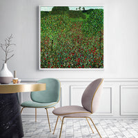 Wall Art 90cmx90cm Field of Poppies by Gustav Klimt White Frame Canvas