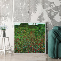 80cmx80cm Field of Poppies by Gustav Klimt White Frame Canvas Wall Art