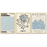 40cmx60cm Blue Matisse,Yayoi Kusama, Keith Haring Mix Art 3 Sets Gold Frame Canvas Wall Art