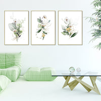 60cmx90cm Green and Gold Watercolor Botanical 3 Sets Gold Frame Canvas Wall Art