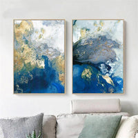 50cmx70cm Marbled Blue And Gold 2 Sets Gold Frame Canvas Wall Art