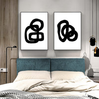 50cmx70cm Black and White 2 Sets Black Frame Canvas Wall Art