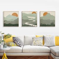 70cmx70cm Sage Green Landscapes 3 Sets Wood Frame Canvas Wall Art