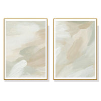 70cmx100cm Beige and Sage Green 2 Sets Gold Frame Canvas Wall Art