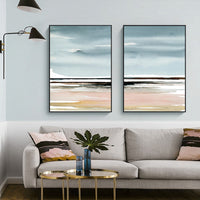 50cmx70cm Pink Beach Landscape 2 Sets Black Frame Canvas Wall Art