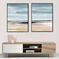 40cmx60cm Pink Beach Landscape 2 Sets Black Frame Canvas Wall Art