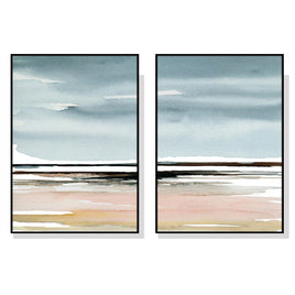 100cmx150cm Pink Beach Landscape 2 Sets Black Frame Canvas Wall Art 