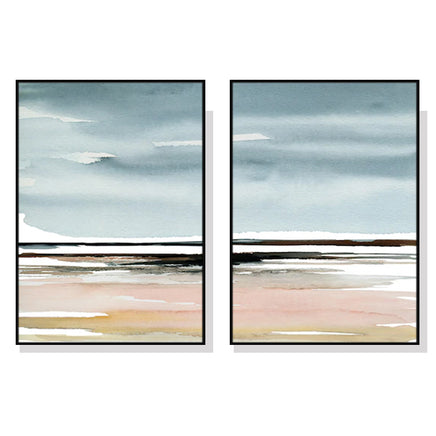 100cmx150cm Pink Beach Landscape 2 Sets Black Frame Canvas Wall Art 