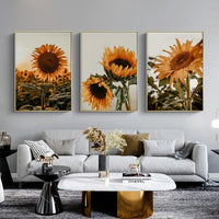 80cmx120cm Sunflower 3 Sets Gold Frame Canvas Wall Art