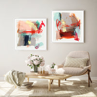 70cmx70cm Abstract Colourful Garden 2 Sets White Frame Canvas Wall Art