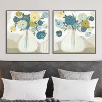 100cmx100cm Blue Bouquet 2 Sets Black Frame Canvas Wall Art