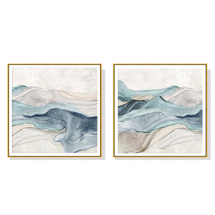 80cmx80cm Blue Mountain 2 Sets Gold Frame Canvas Wall Art 