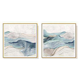 100cmx100cm Blue Mountain 2 Sets Gold Frame Canvas Wall Art 