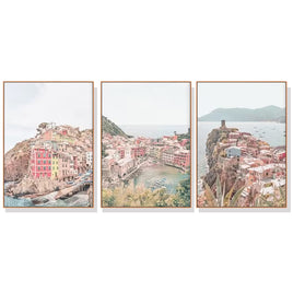 70cmx100cm Italy Cinque Terre 3 Sets Wood Frame Canvas Wall Art 