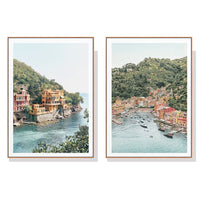 90cmx135cm Italy Coast 2 Sets Wood Frame Canvas Wall Art 