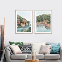 70cmx100cm Italy Coast 2 Sets Wood Frame Canvas Wall Art