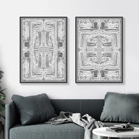 40cmx60cm Black White Pattern 2 Sets Black Frame Canvas Wall Art