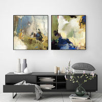 80cmx80cm Abstract Blue 2 Sets Black Frame Canvas Wall Art
