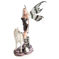 Dreamcatcher Fairy with White Wolf Figurine