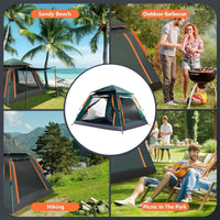 Instant Pop Up Tent For Hiking 2/3/4 Person Camping Tents, Waterproof Windproof Family Tent With Top Rainfly, Easy Set Up, Portable With Carry Bag, With UV Protection  / GREEN-ORANGE