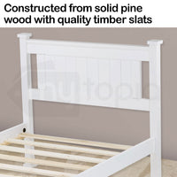 Slumber Single Wooden Bed Frame Base White Pine Adult Bedroom Furniture Timber Slat