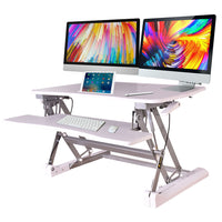 Fortia Desk Riser 90cm Wide Adjustable Sit to Stand for Dual Monitor, Keyboard, Laptop, White