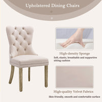 4x Velvet Dining Chairs Upholstered Tufted Kithcen Chair with Solid Wood Legs Stud Trim and Ring-Beige