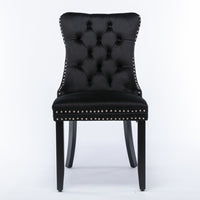 8x Velvet Dining Chairs Upholstered Tufted Kithcen Chair with Solid Wood Legs Stud Trim and Ring-Black