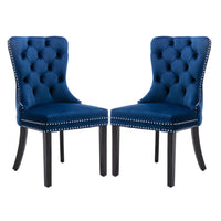 8x Velvet Dining Chairs Upholstered Tufted Kithcen Chair with Solid Wood Legs Stud Trim and Ring-Blue