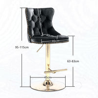 4x Height Adjustable Swivel Bar Stool Velvet Studs Barstool with Footrest and Golden Base- Black