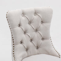 4x AADEN Modern Elegant Button-Tufted Upholstered Fabric with Studs Trim and Wooden legs Dining Side Chair-Beige