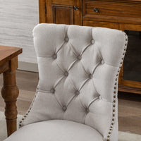 4x AADEN Modern Elegant Button-Tufted Upholstered Fabric with Studs Trim and Wooden legs Dining Side Chair-Beige