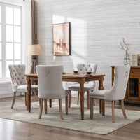 4x AADEN Modern Elegant Button-Tufted Upholstered Fabric with Studs Trim and Wooden legs Dining Side Chair-Beige