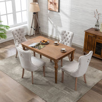4x AADEN Modern Elegant Button-Tufted Upholstered Fabric with Studs Trim and Wooden legs Dining Side Chair-Beige