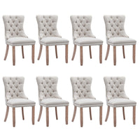 8x AADEN Modern Elegant Button-Tufted Upholstered Fabric with Studs Trim and Wooden legs Dining Side Chair-Beige
