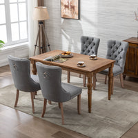 AADEN Modern Elegant Button-Tufted Upholstered Fabric with Studs Trim and Wooden legs Dining Side Chair-Gray