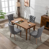 AADEN Modern Elegant Button-Tufted Upholstered Fabric with Studs Trim and Wooden legs Dining Side Chair-Gray