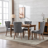 AADEN Modern Elegant Button-Tufted Upholstered Fabric with Studs Trim and Wooden legs Dining Side Chair-Gray