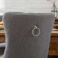 AADEN Modern Elegant Button-Tufted Upholstered Fabric with Studs Trim and Wooden legs Dining Side Chair-Gray