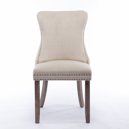 8x Velvet Upholstered Dining Chairs Tufted Wingback Side Chair with Studs Trim Solid Wood Legs for Kitchen